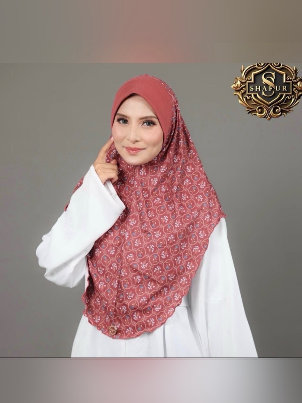 Dark rose Floral-Print Women's Hijab